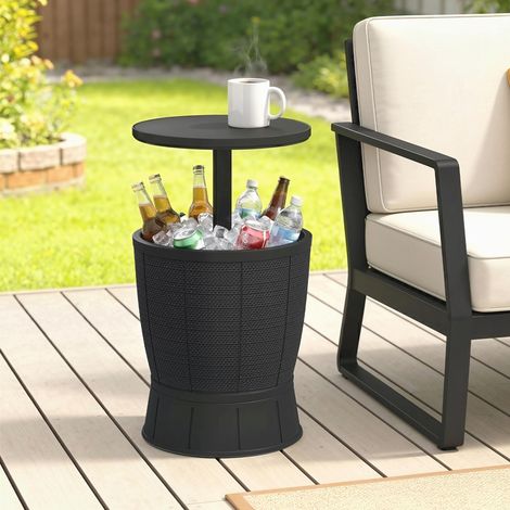 Table à glacière 3 en 1. table de cocktail avec seau à glace. plateau télescopique pour jardin. Ø 49 x 58-84 cm. noir