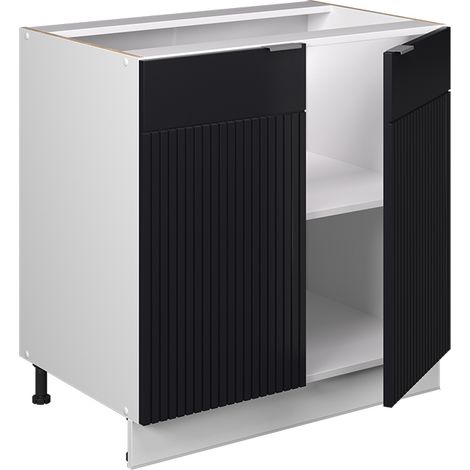 Mobile lavello cucina Fame-Line, Nero rigato, 80 cm con ripiano, PL Rovere, Vicco