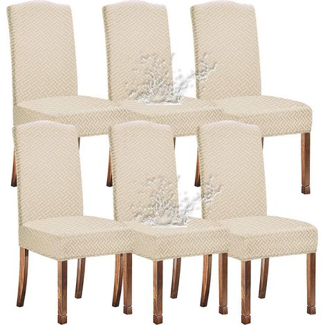 Stuhlhussen für Esszimmerstühle, wasserdicht, Jacquard, 6 Stück, Cremeweiß (1/5)