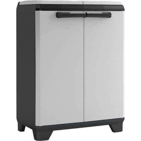 Keter 9735000 Split Premium Armadio per Raccolta Differenziata 2 Vani Piedini Regolabili Chiusura a Lucchetto 68x39x92 cm colore Grigio