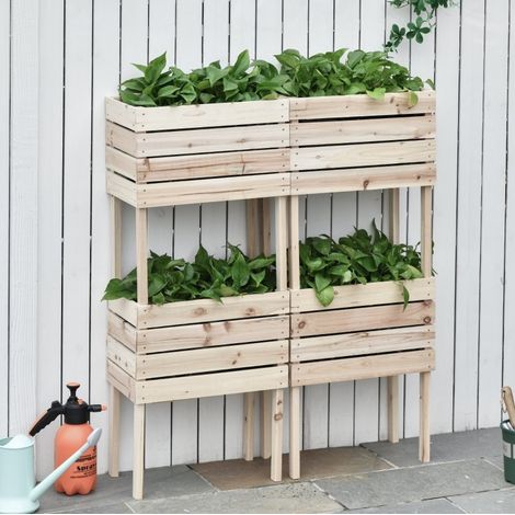 Jardinière surélevée 50x30x60 cm naturel en bois massif avec doublure plastique et montage modulable (1/5)