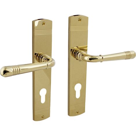 Fenstergriff Türgriff Türdrücker Messing Optik Fensterbeschlag Langschildgarnitur Profilzylinder
