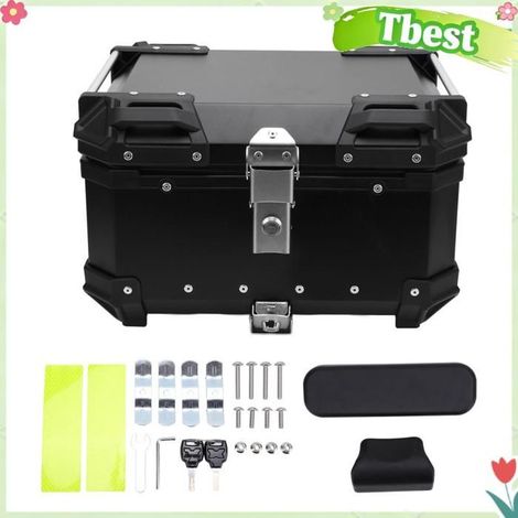 Tbest Top Case de moto Coffre supérieur de moto 32l avec serrure de sécurité, dégagement rapide, ajustement auto coffre Noire (1/5)