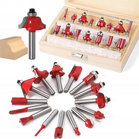 Rosfix WoodCut Pro 15 - Set di 15 frese per legno Attacco da 8 mm Frese per profili e cuscinetti Per fresatrici Valigetta in legno (1/5)