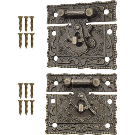 FUXXER®, 2 serrures anciennes, fermeture à crochet, design en bronze, serrures pour tiroirs coulissants, 50 x 42 mm, avec vis, lot de 2 (1/4)