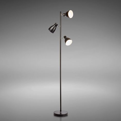 lampadaire LED vintage, lampe à pied design rétro, 3 spots orientables, ampoules E27 LED ou halogène, hauteur 166,5 cm, métal noir blanc (1/5)