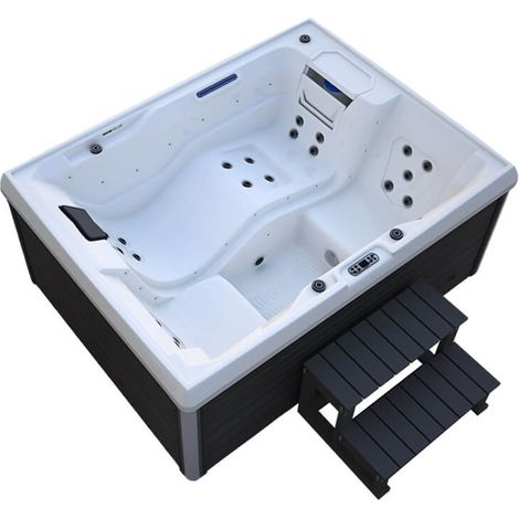 Home Deluxe - Vasca idromassaggio da esterno con gradini e copertura termica STREAM 211 x 156 cm per 3 persone  Caratteristiche: Con gradini e copertura termica
