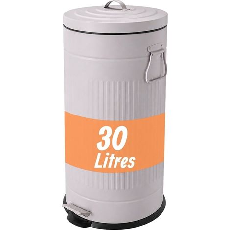 Relaxdays pedal bin, 30 L, kitchen, removable inner bin, foot pedal, soft-close, metal, retro pedal bin, grey