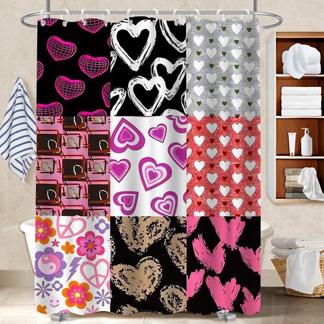 Ensemble rideau de douche polyester avec anneaux 180x180 séchage rapide housse de baignoire pour salon de coiffure (1/5)