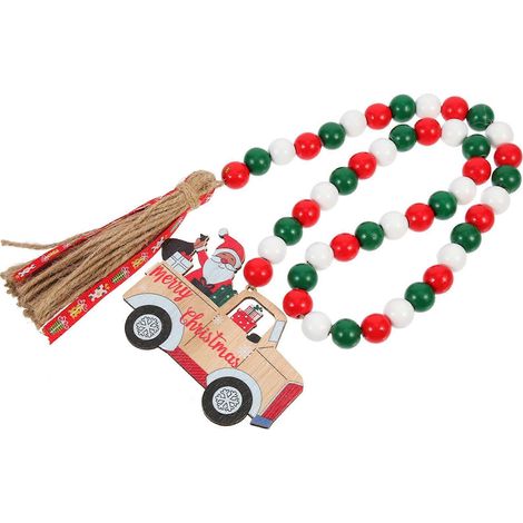 Guirlande de perles en bois rustique, pendentif de Noël à suspendre au mur (2 pièces) (1/5)