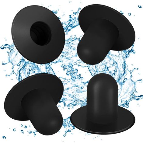 Lot de 4 bouchons de remplacement pour piscine (noirs) - obturateurs de trous pour pompe de filtration, plongeurs pour bassin enterré, chevilles de fixation (1/5)