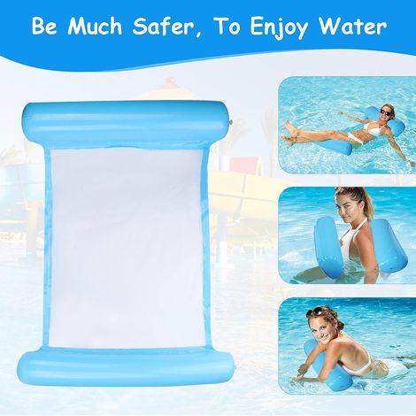 Multi-Purpose Floating Hammock, 4-in-1 Inflatable Pool Float Recliner Float Hammock Water Hammock Multi-Purpose Foldable Floating Hammock Portable Ultralight Float (Blue) (1/5)