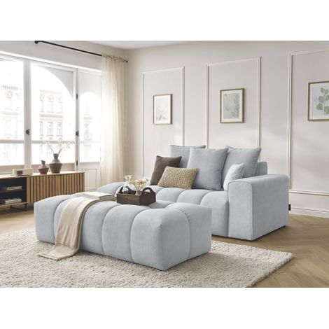 BOBOCHIC - Canapé droit fixe MONT-BLANC velours avec pouf Accoudoir droit Gris clair (1/5)