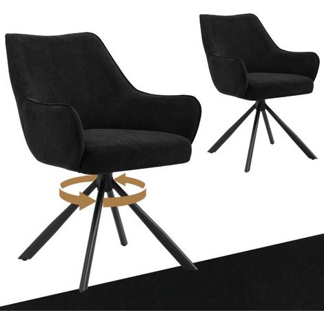 Bon Furni Samt Esszimmerstuhl Schwarz, 2er Set, 360° drehbar, ergonomisch mit Federkern, unsichtbarem Reißverschluss & verstellbaren Füßen