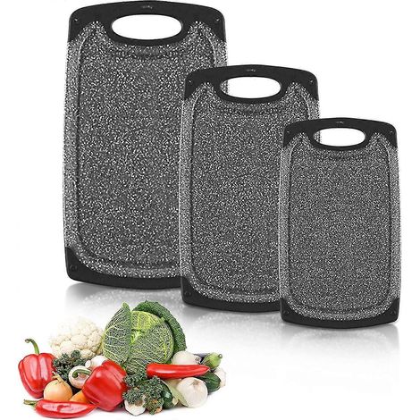 Planche à découper, lot de 3 planches à découper, avec rigole à jus, différentes tailles pour toutes les occasions, pour la viande, les légumes, les fruits, pour la découpe en cuisine (1/3)