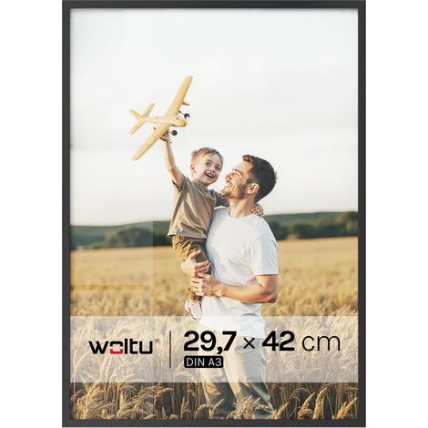 WOLTU 1x Cornice per Foto con Passepartout 29,7x42 cm (Formato A3) Telaio in Alluminio per Stampe Foto Manifesti Portafoto da Parete Poster, Nero