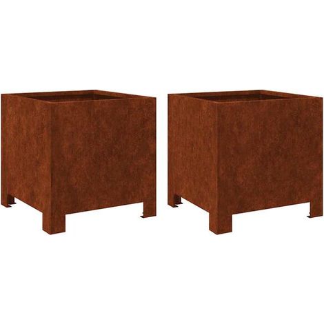 Pot de fleurs en deux parties, mesurant 30x30x30 cm, en acier Corten. (1/4)