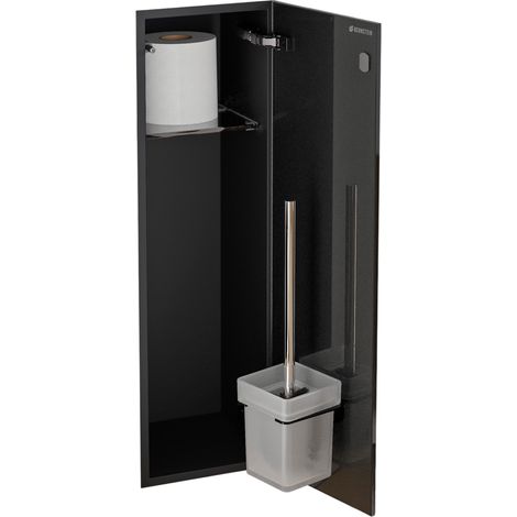 BERNSTEIN - Modulo WC a nicchia in acciaio inox da incasso vetro nero opaco 16x16x58 (LxPxH) porta scopino + 1 ripiano, cerniera a destra - RIA	Cerniere della porta a destra