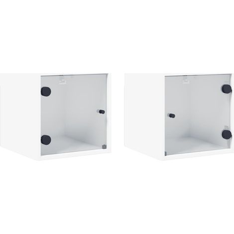 Set di 2 comodini da parete con ante in vetro 35 x 37 x 35 cm in legno ingegnerizzato bianco DEC035959