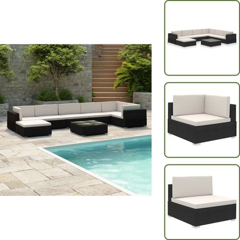 The Living Store Set Divani da Giardino 8 pz con Cuscini in Polyrattan Nero - Divano in rattan