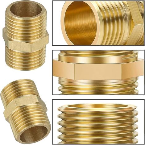 Mamelon Double 3/4 Pouce en Laiton Filetage Extérieur, ø 25mm Double Mamelon Hexagonal 3/4", Laiton Raccord Fileté Raccords pour Chauffage et Installation d'Eau (1/3)