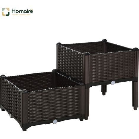 HOMAIRE Hochbeet Doppelter Pflanzkasten Rattan-Look Braun für Garten Balkon