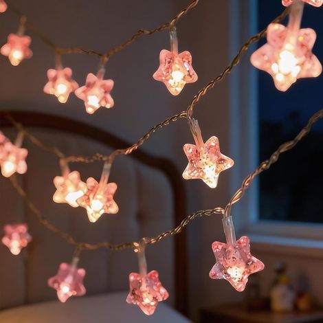 Guirlande lumineuse étoilée à 40 LED à piles pour chambre de fille, intérieur et extérieur, décoration printanière pour jardin, terrasse, fête de mariage, décoration de Noël (étoile) [Classe énergétiq (1/5)