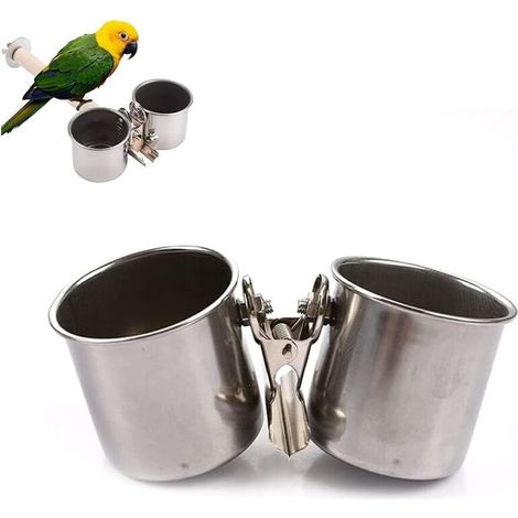 Mangeoire à Oiseaux pour Cage, Tasse d'alimentation de Perroquet, Mangeoir Gamelle Suspendu, avec Clip, pour Les Amoureux des Oiseaux, Perroquets, Calopsittes(Argent) (1/5)