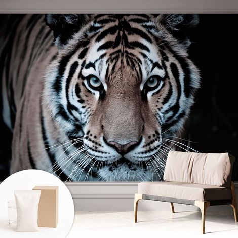 Fototapete - Tapete Vliestapete mit Kleber - Wandtapete Moderne Wandbild Schlafzimmer Wohnzimmer Tigerporträt 312x219 cm (1/5)