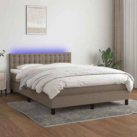 Cama box spring colchón y luces LED tela gris taupe 140x190 cm (1/5)