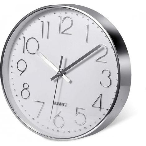 (20cm/12'', Argent)Premium Silver Horloge Murale, Décoration Murale, Horloge Murale Silencieuse Moderne pour Cuisine Bureau à Domicile (1/5)
