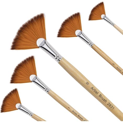 BDD Lot de 5 pinceaux éventail pinceaux pinceaux en nylon d'artiste pour acrylique, aquarelle et peinture à l'huile (1/5)