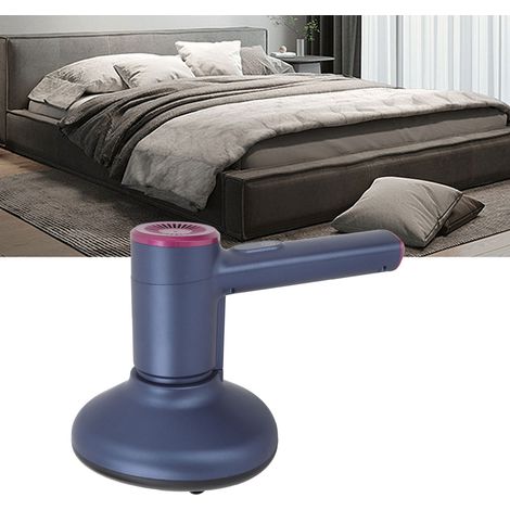 Cet aspirateur portatif anti-acariens 2 en 1 élimine les acariens de la literie et stérilise le linge des dortoirs grâce à la technologie UV. Il est disponible en bleu. (1/5)