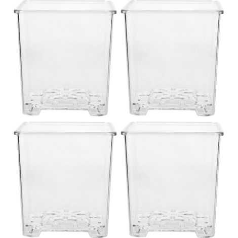 Pots de Pépinière Carrés en Acrylique Transparent, Lot de 4 Système d'Aération, Conçus pour Orchidées Phalaenopsis et Culture en Intérieur (1/5)