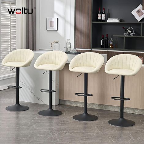 WOLTU Juego de 4 taburetes de bar vintage de PU, sillas de bar ajustables y giratorias, color beige