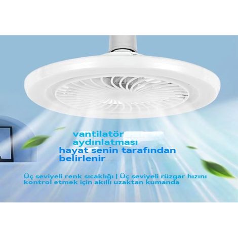 Ventilateur de plafond avec éclairage intégré à culot E27, télécommande, LED, idéal pour la cuisine et les chambres, et pouvant également servir de plafonnier.