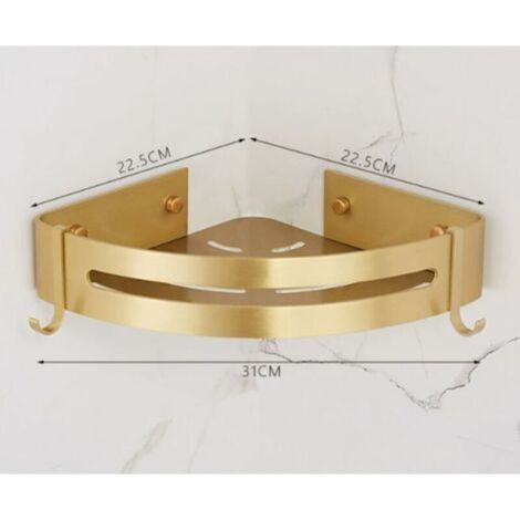 Étagères flottantes d\'angle pour salle de bain - Étagère murale en aluminium brossé doré pour shampooing, cosmétiques, gel douche - brossé or 2 pieces (1/5)