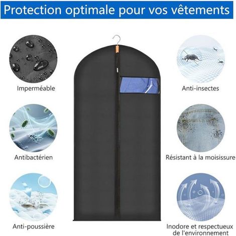 Housses de Vêtements à Suspendre 60x80cm Lot de 6, Noir Anti Poussière Anti Mite Imperméable Zip, Semi 60x80cm HOUSSE DE RANGEMENT (1/5)
