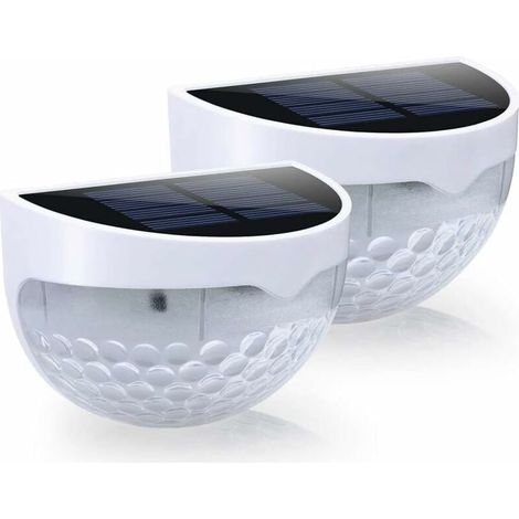 Fei Yu 2er-Set Solar-LED-Zaunleuchten, für den Außenbereich, wasserdicht, mit Wandhalterung, dekorative Beleuchtung für Garten, Terrasse, Hof, Einfahrt (weißes Gehäuse, warmweiß)