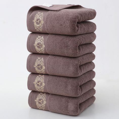 Serviette 100 % coton, ultra-absorbante, idéale pour la maison et l'hôtel, lot de 5, marron/35 x 75 cm (1/4)