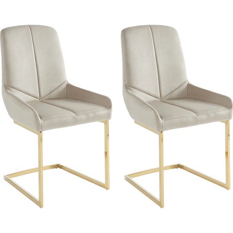 Sedia in Velluto e Metallo Dorato Beige - Lotto di 2 - BERLONA (1/5)
