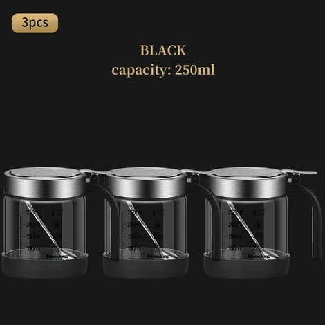 (3 pièces, 250 ml, noir) Pots en verre pour épices et aromates, avec cuillère, sucrier et salière, ustensiles de cuisine (1/5)