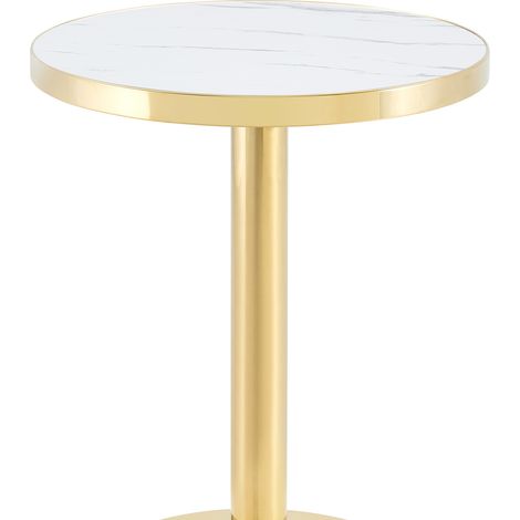Moderner runder Beistelltisch aus MDF in Weiß mit Marmoreffekt und Gold, 60 x 60 x 74 cm (1/5)