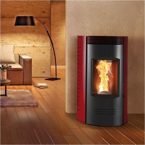 Stufa a pellet idro per riscaldamento lw12 - rivestimento steel rosso 12 kw