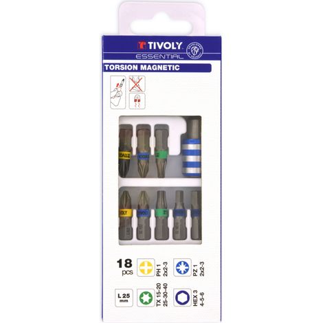 Tivoly • Coffret 18 pcs Lg 25- 17 embouts Torsion magnétique + 1 porte embout quick change (1/2)