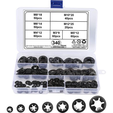 Rondelles frein internes dentées - Assortiment de 340 unités, pour une utilisation pratique en maintenance et réparation.-AquaForge (1/4)
