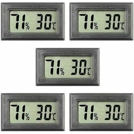 Lot de 5 mini thermomètres numériques pour la température et l'humidité intérieures. Noir. (1/4)