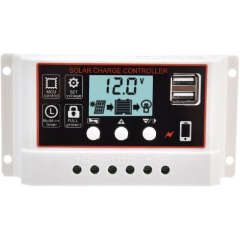 Intelligenter Solarmodul-Laderegler, zwei USB-Anschlüsse, 12V/24V 10A PWM-Batterielade- und Entladeregler (1/5)