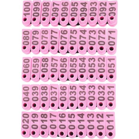 boucles auriculaires numérotées en TPU rose pour le bétail (1/5)