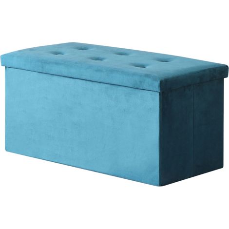 Hobag – Coffre de rangement pouf pliable en velours 76cm – Couleur bleu vert – Rangement esthétique et pratique pour intérieur moderne